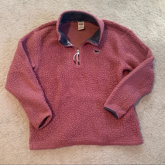 PINK Victoria's Secret Jackets & Blazers - PINK Victoria’s Secret pink Sherpa quarter zip